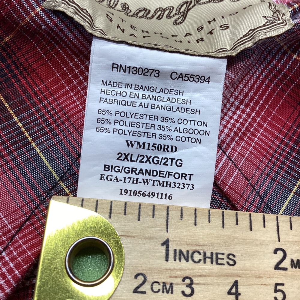 Wrangler Mens 2XL Big Western Snap Shirt Red Black Plaid Long Sleeve WM150RD - Picture 6 of 7